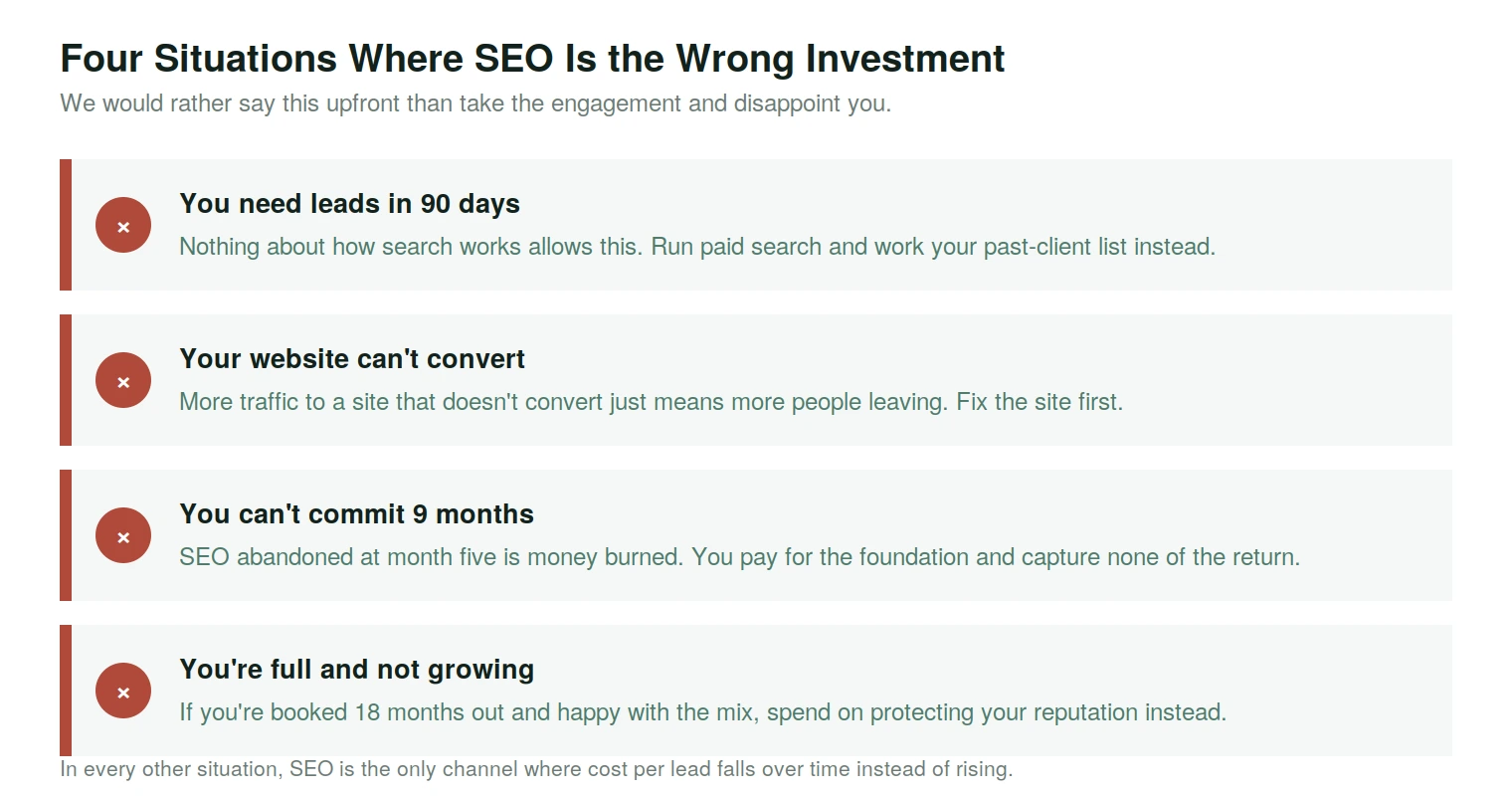 The four situations where SEO is not worth it for a home builder